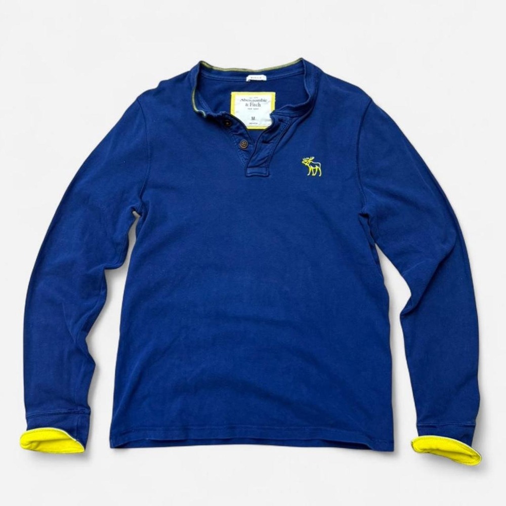 Abercrombie y2k Blue long sleeve polo shirt with yellow accents size medium